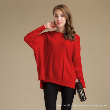 Classy Batwing Roung Neck Collar Merino Lã Cashmere Sweater para meninas